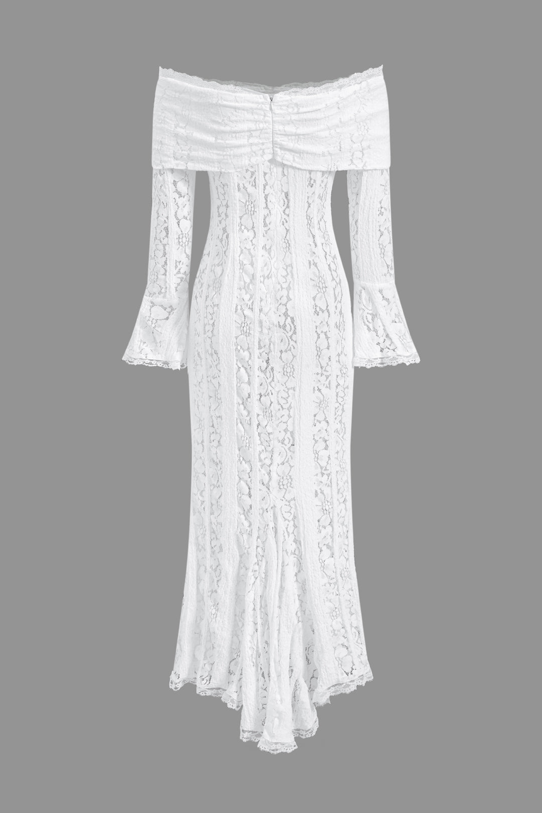 Lace Long Sleeve Strapless Maxi Dress