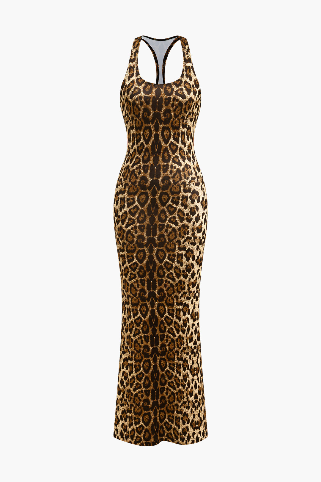 Leopard Print Backless Sleeveless Maxi Dress