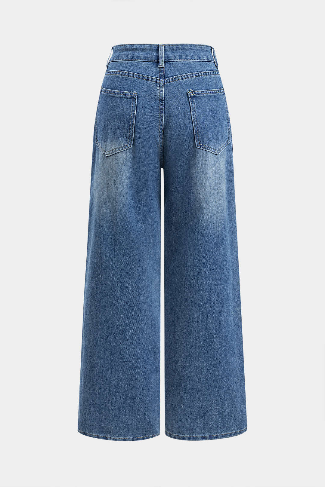 Denim Button Pocket Wide Leg Jeans