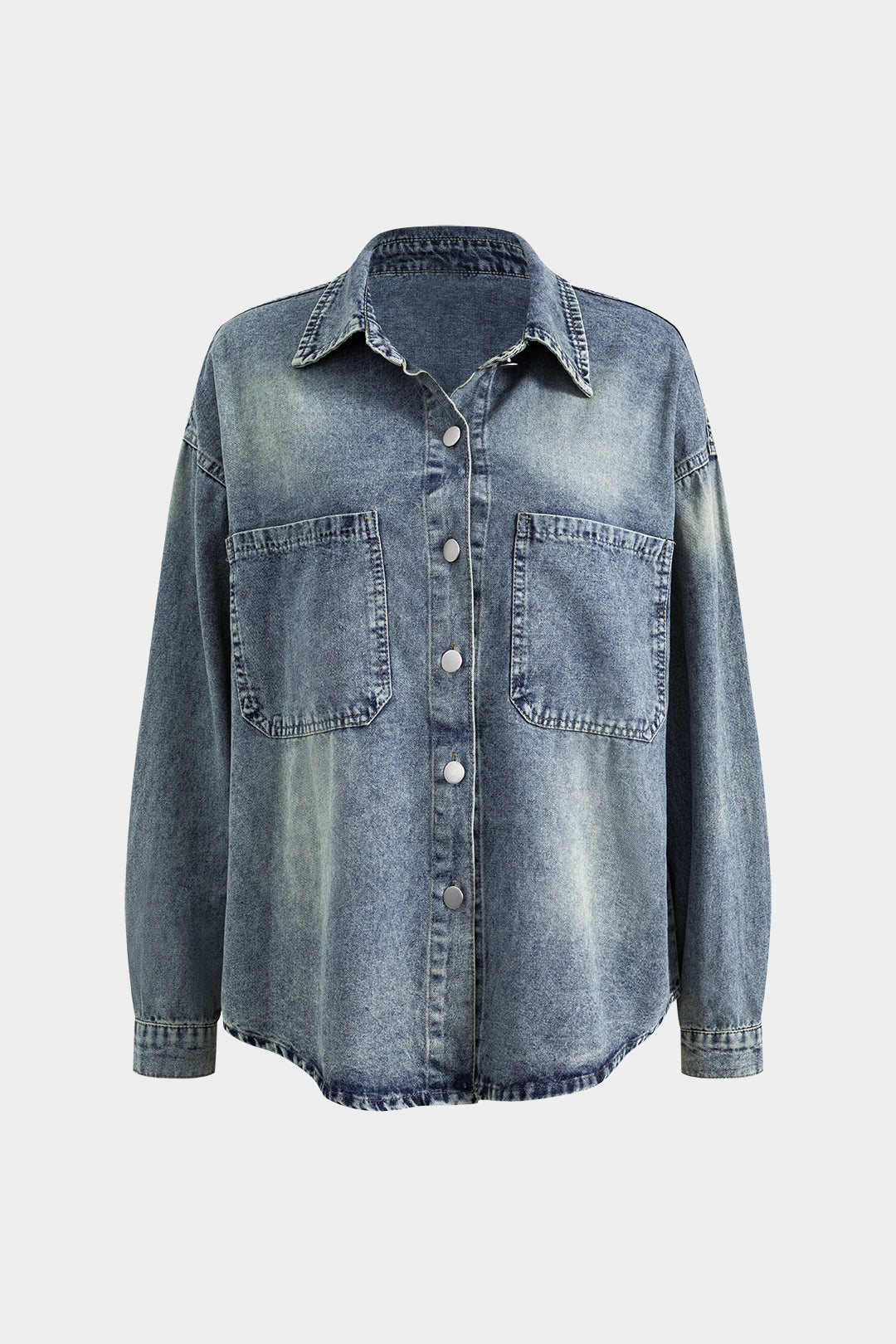 Denim Pocket Button Twist Long Sleeve Shirt