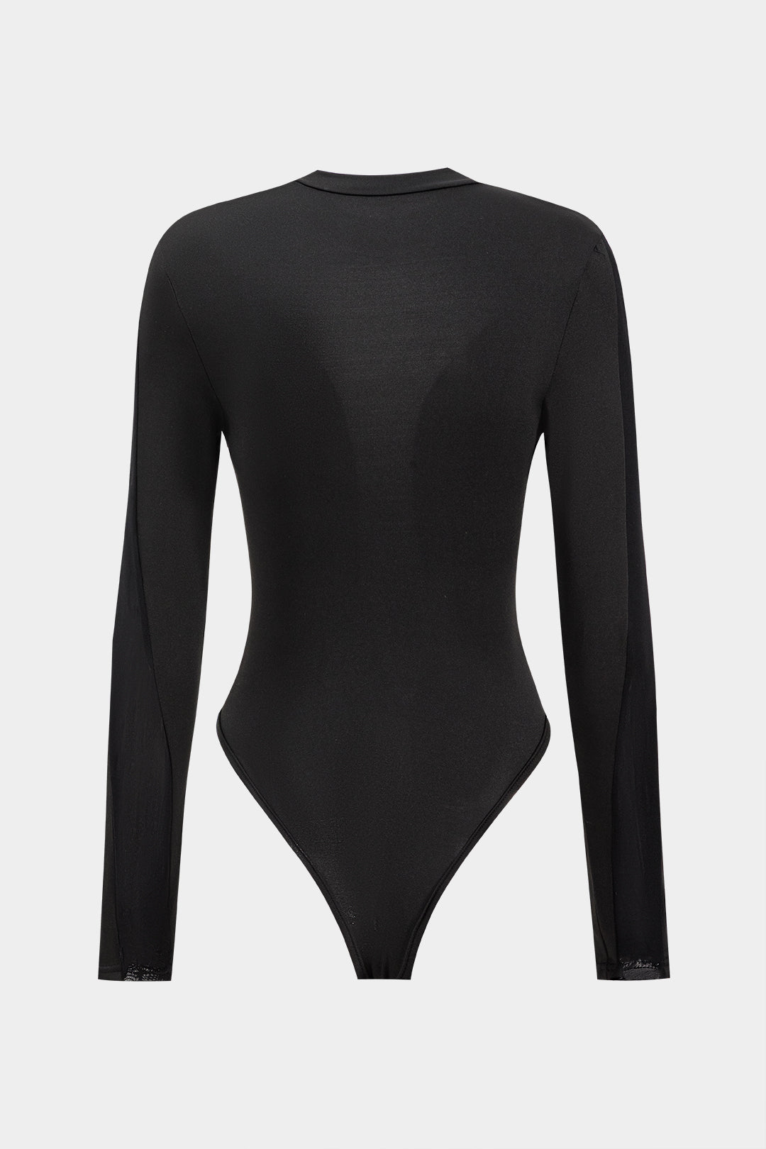 Mesh Patchwork Round Neck Long Sleeve Bodysuit