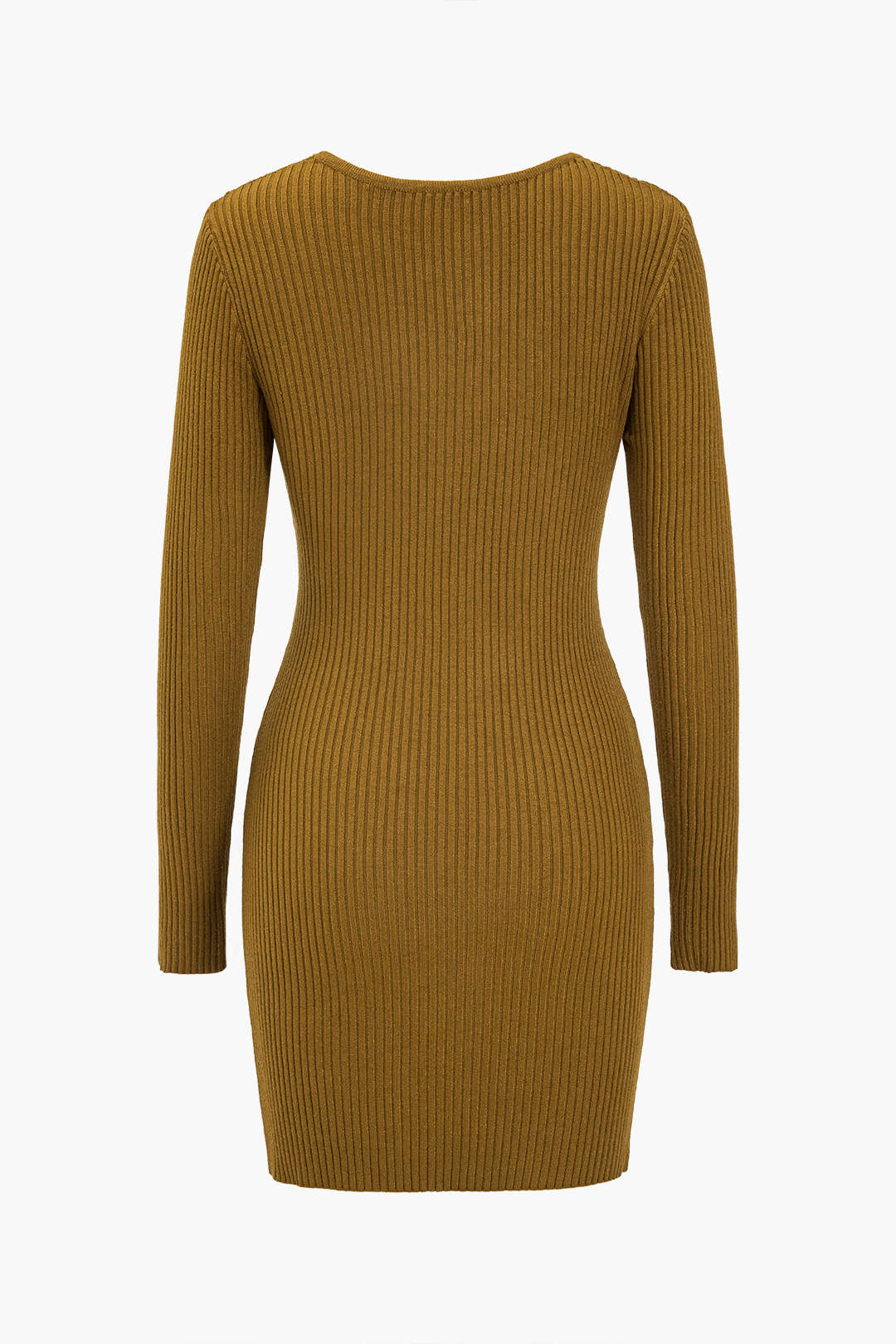 Knit Cut Out Twist Knot V-Neck Long Sleeve Dress