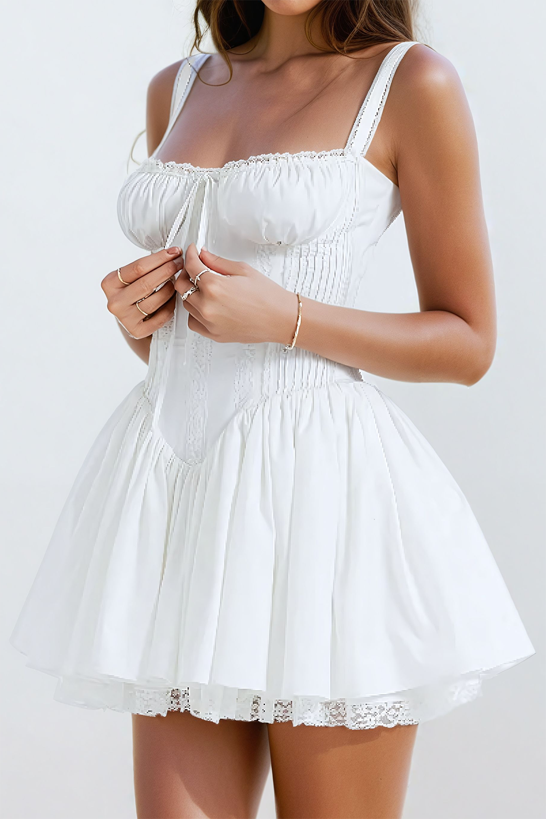 Lace Trim Tie Back Slip Mini Dress