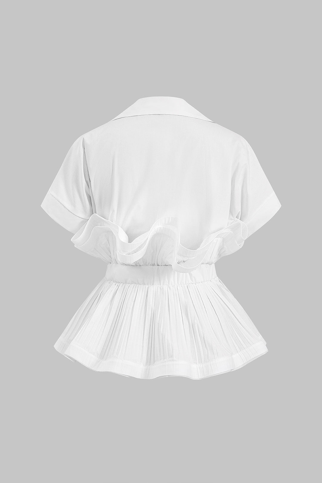 Pleated Ruffle Button Short-Sleeve Shirt