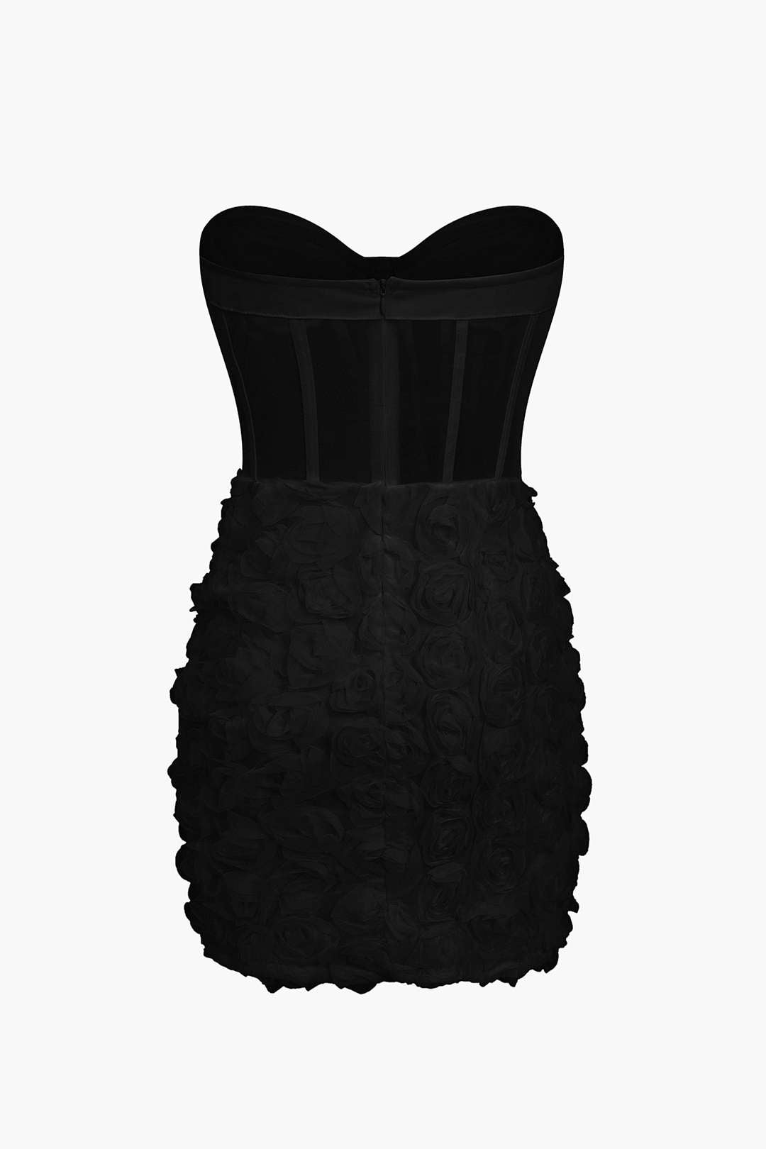 3D Floral Mesh Sheer Strapless Sleeveless Mini Dress