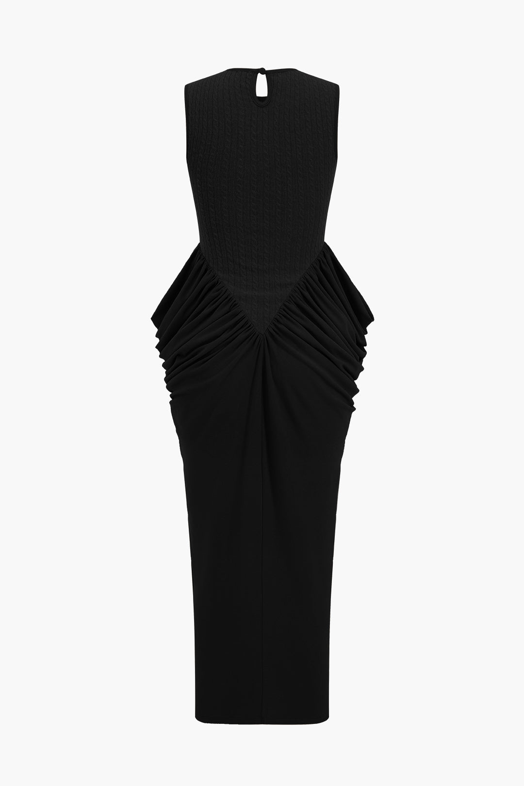 Ruched Sleeveless Round Neck Slit Maxi Dress