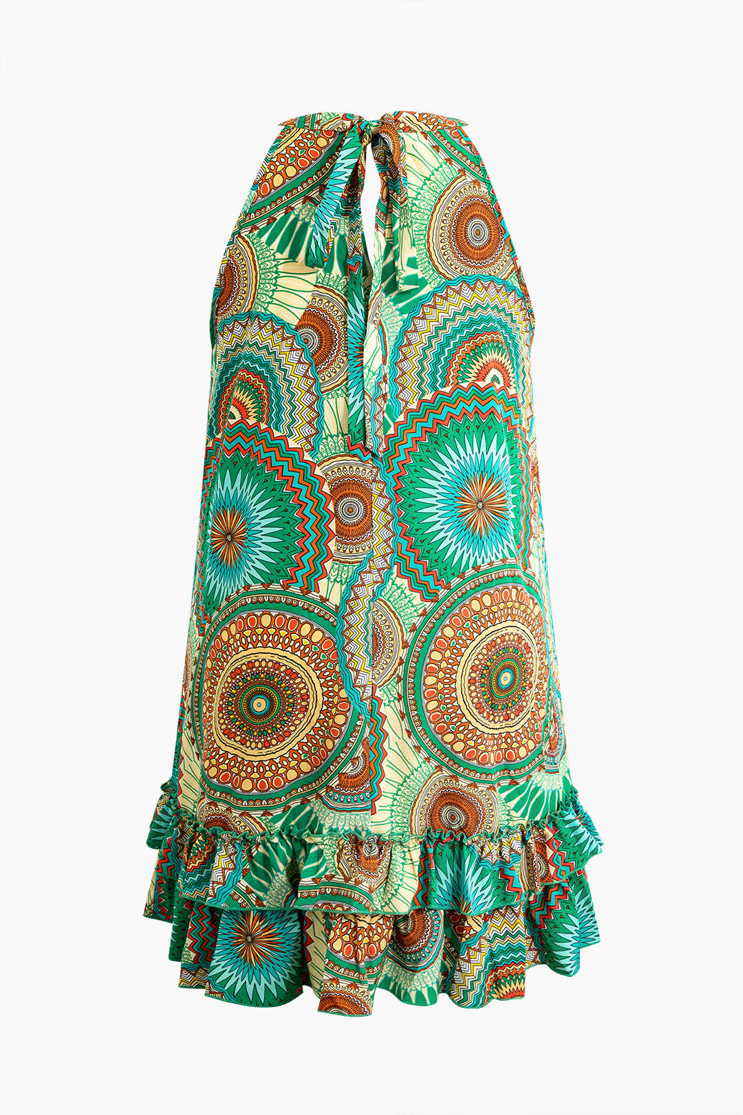 Plus Size Bohemian Print Ruffled Midi Dress