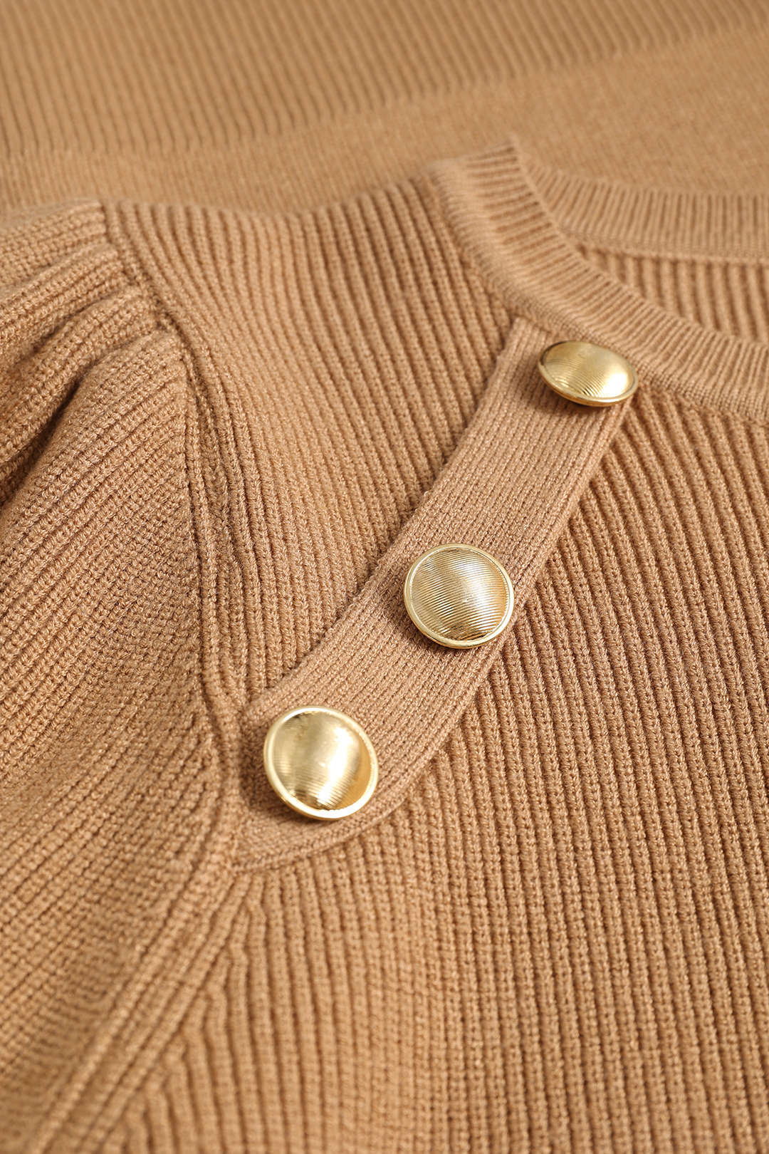 Knit Gold Button Gigot Sleeve Long-Sleeve Top