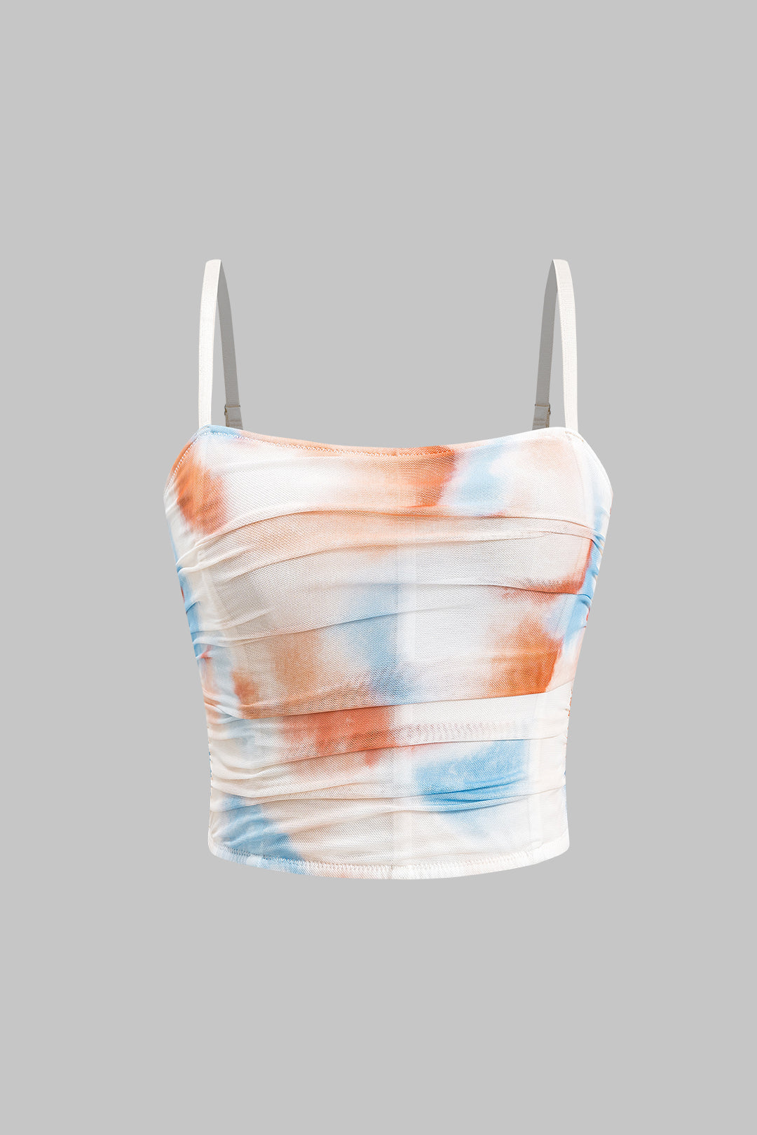 Tie Dye Ombre Print Mesh Ruched Slip Cami Top