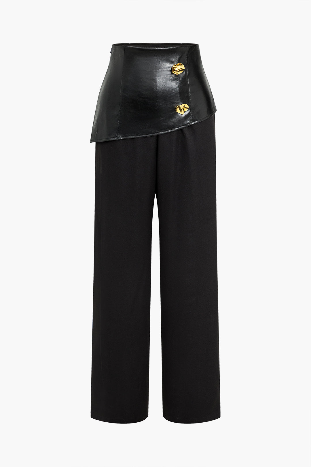 Solid Faux Leather Patchwork  Button Trousers