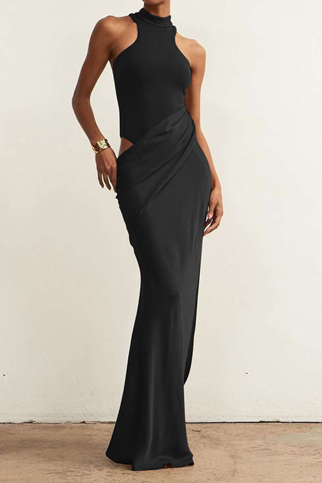 Satin Patchwork Sleeveless Maxi Dress