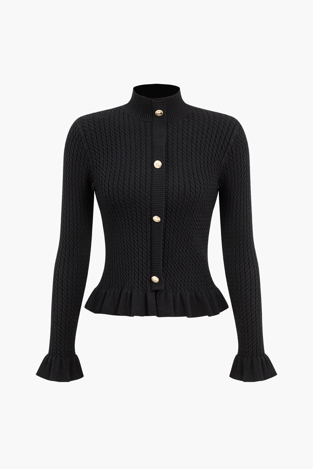 Ribbed Knit Button-Up Peplum Sweater