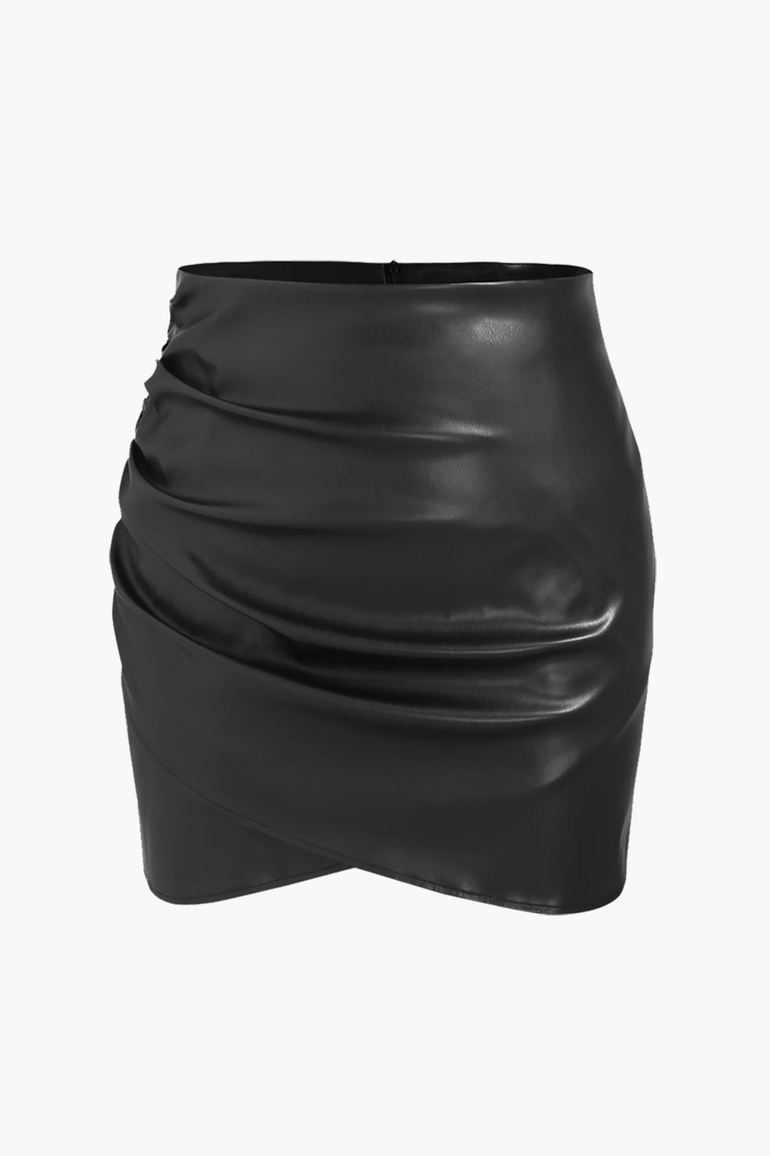 Plus Size Faux Leather Ruched Zipper Skirt