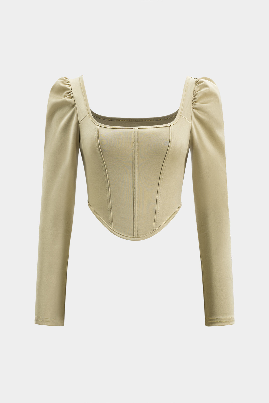 Ruched Square Neck Corset Long-Sleeve Top