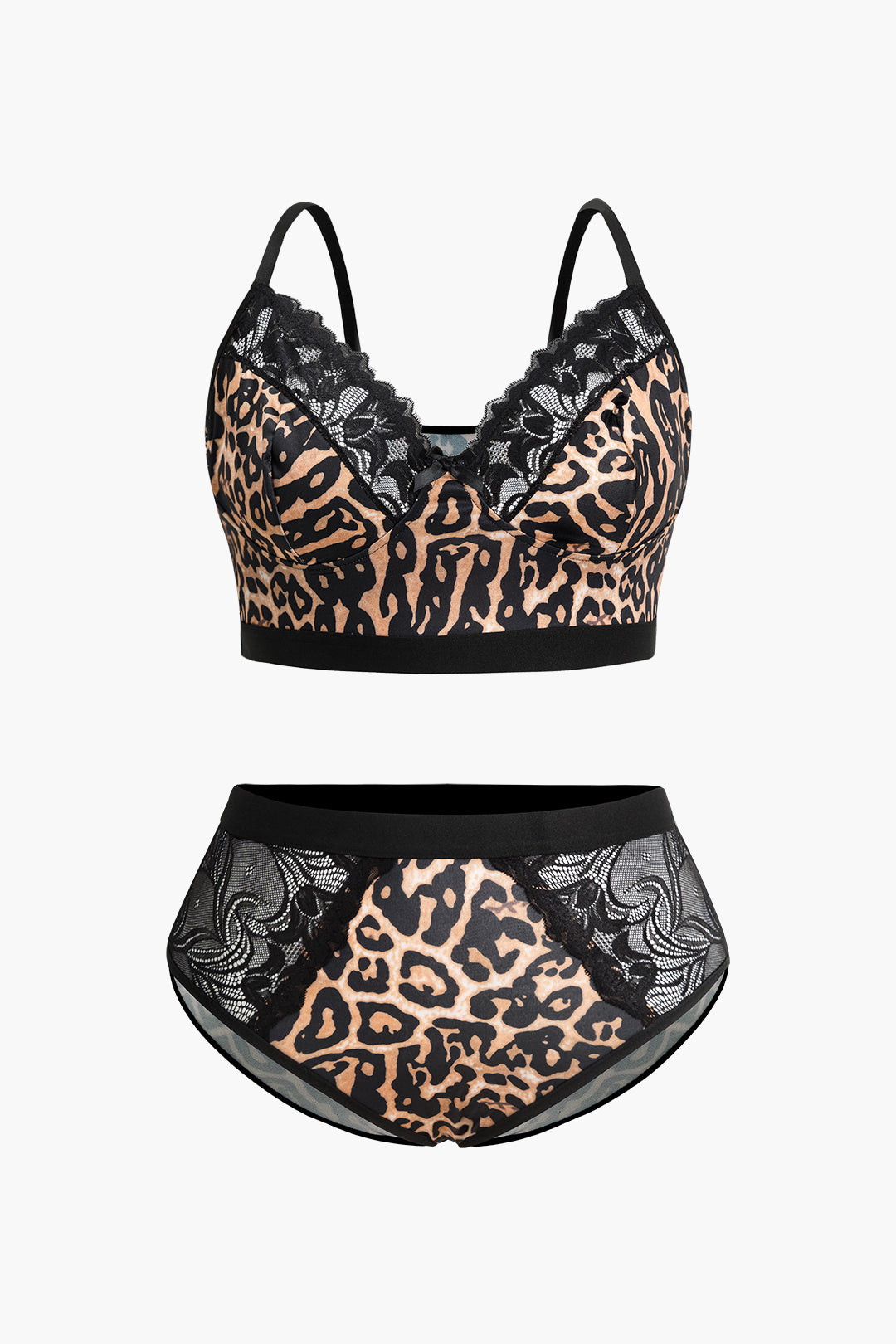 Plus Size Leopard Print Patchwork Two-Piece Lingerie