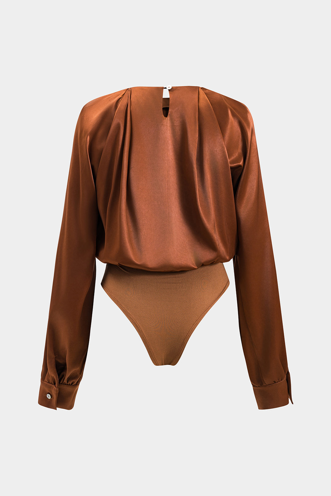 Satin Long Sleeve Pleated Bodysuit