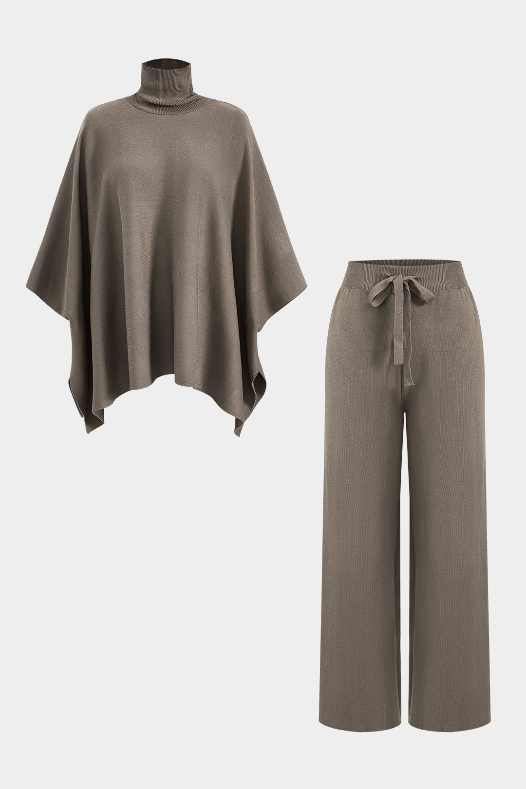 Sweater Turtleneck Top And Tie Front Wide Leg Pants Set