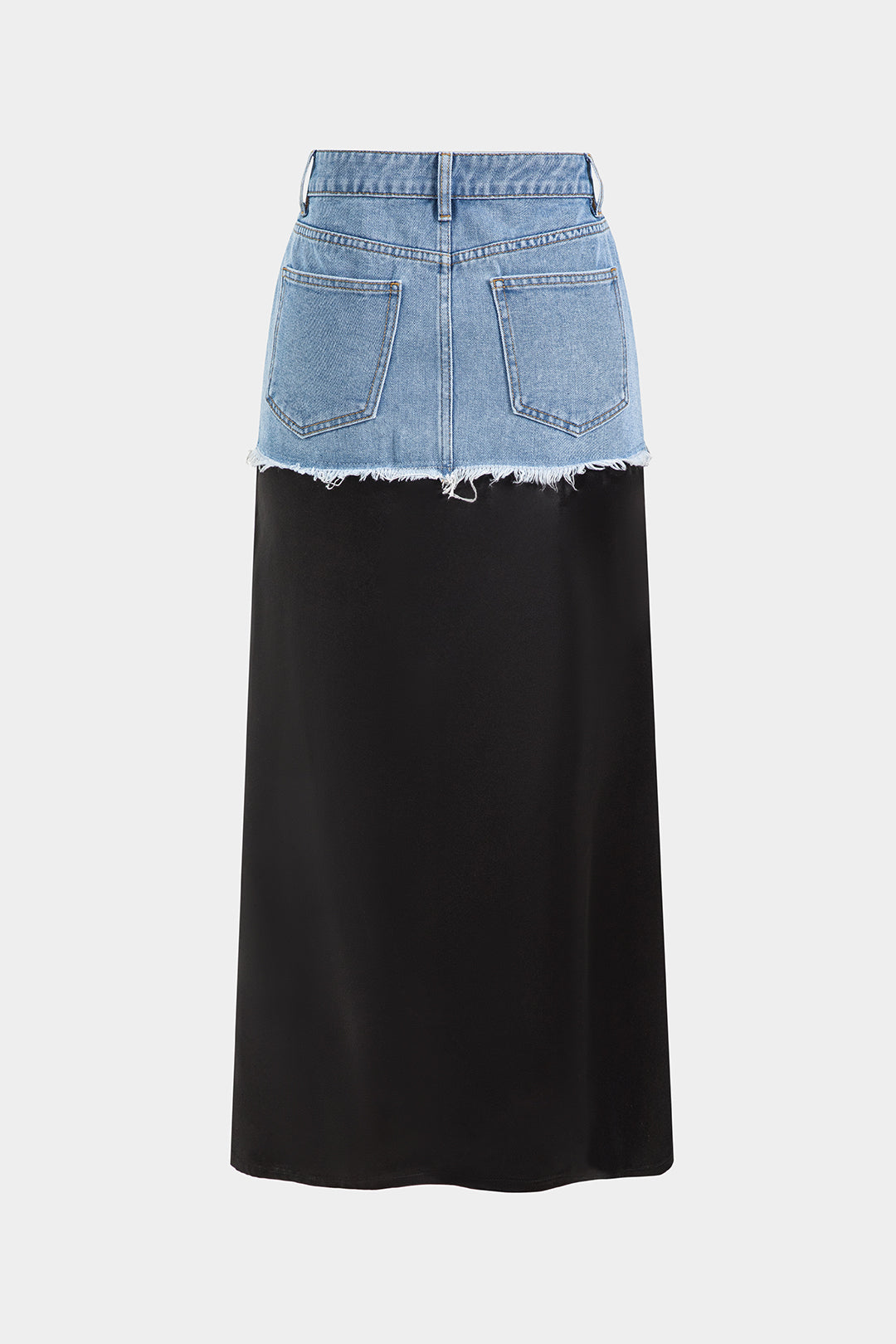 Denim Satin Patchwork Button Pocket Zipper Skirt