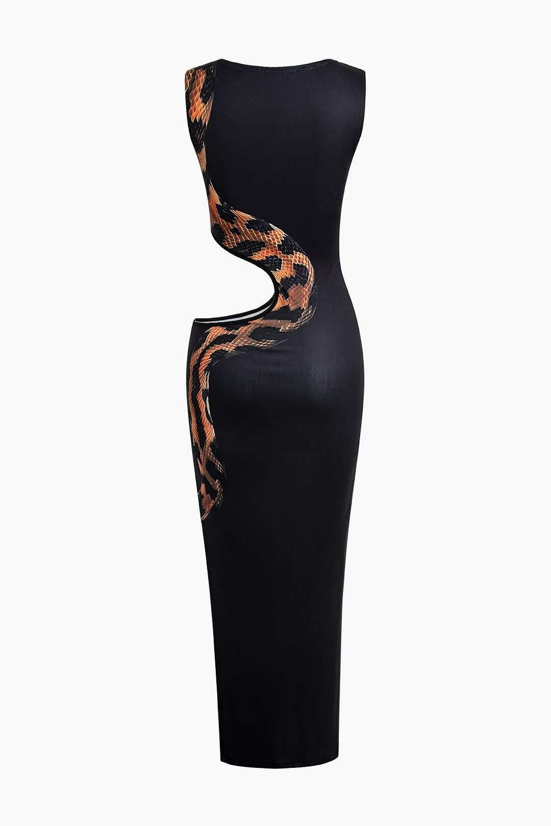 Snake Print Cut Out Sleeveless Slit Maxi Dress