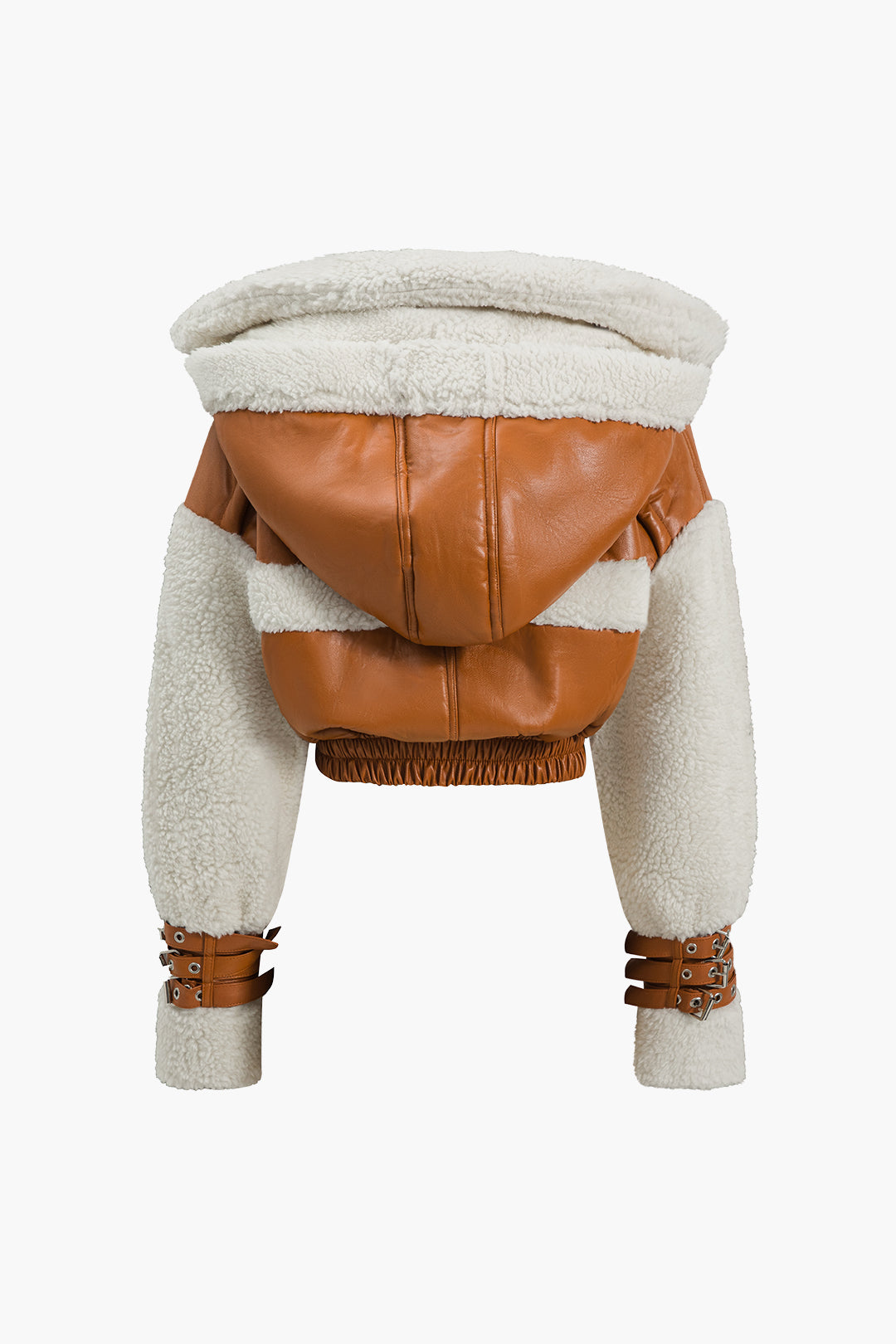 Faux Leather Patchwork Hooded Jacket