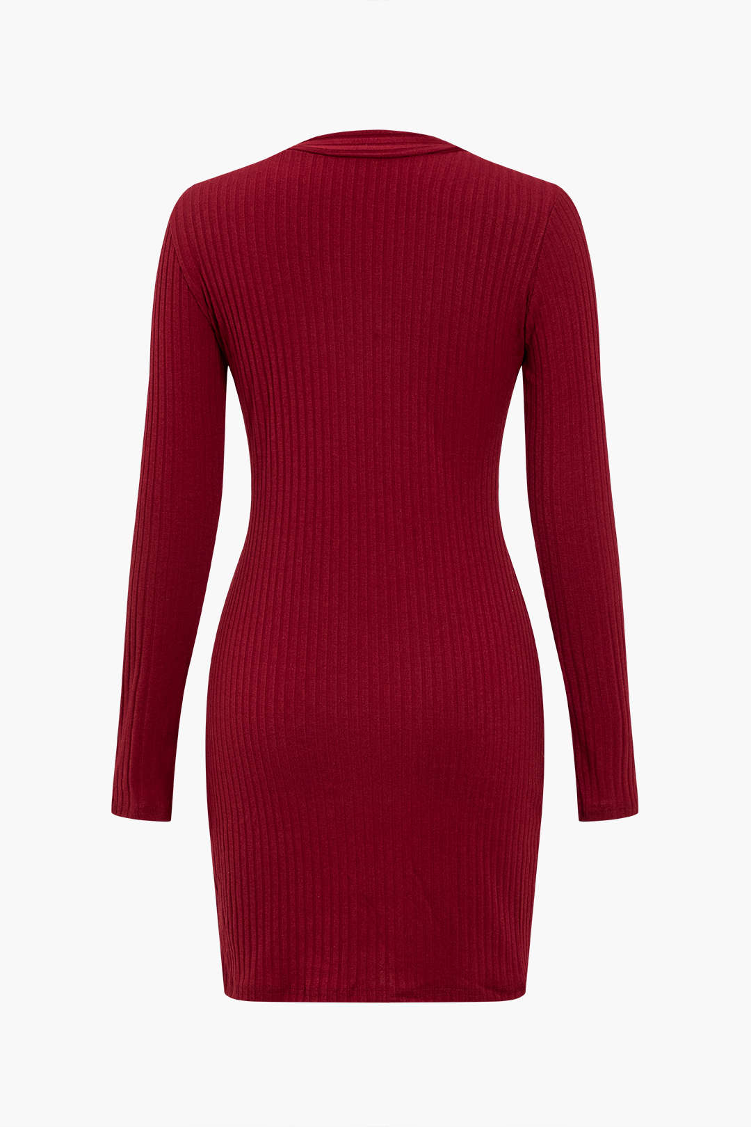 Solid Knit Button Long-Sleeve Dress