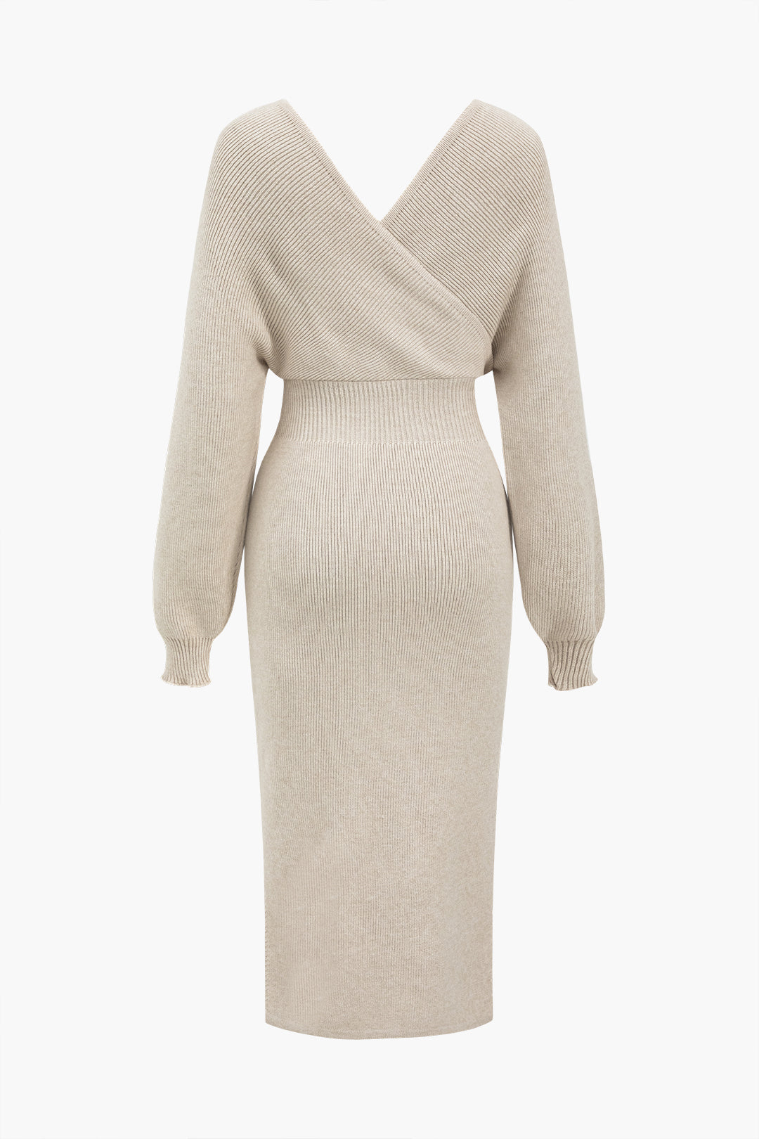 Knit Long Sleeve V-Neck Slit Dress