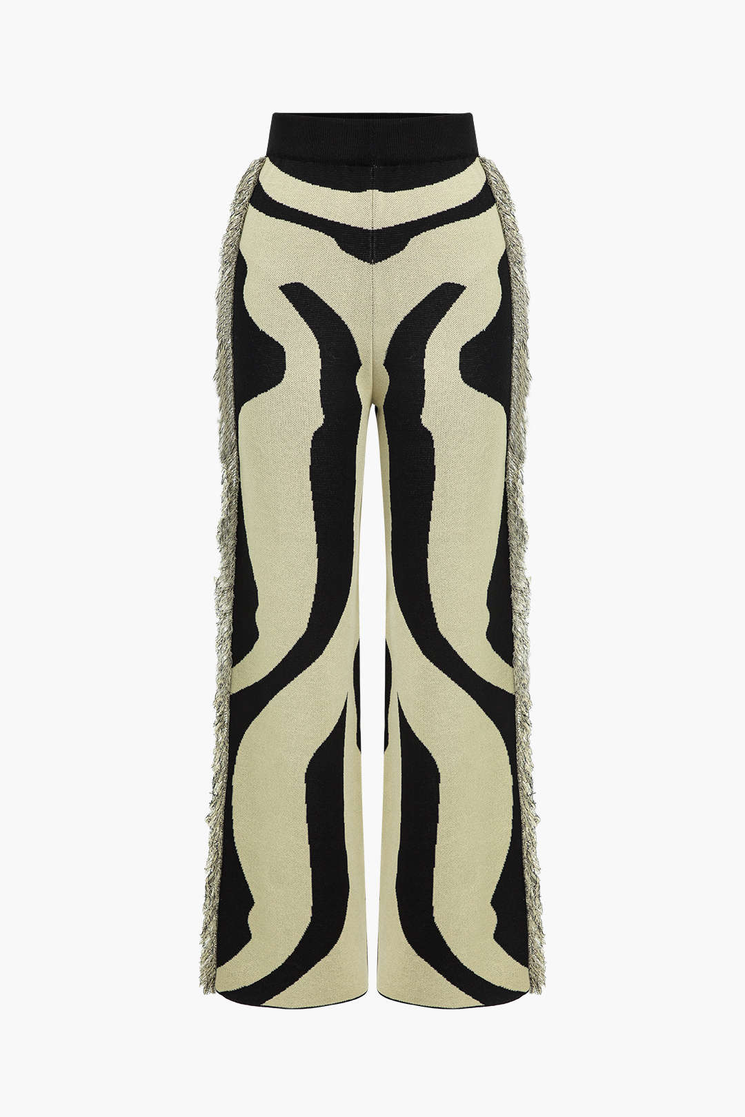 Contrast Abstract Print Fringe Sweater Trousers