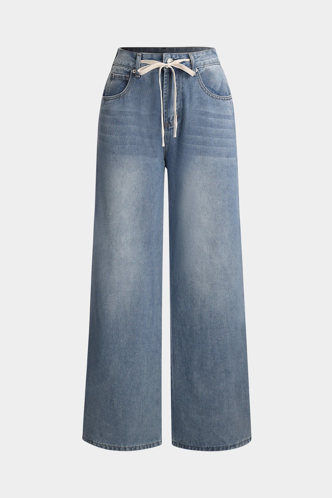 Denim Pocket Tie-Up Straight Leg Jeans