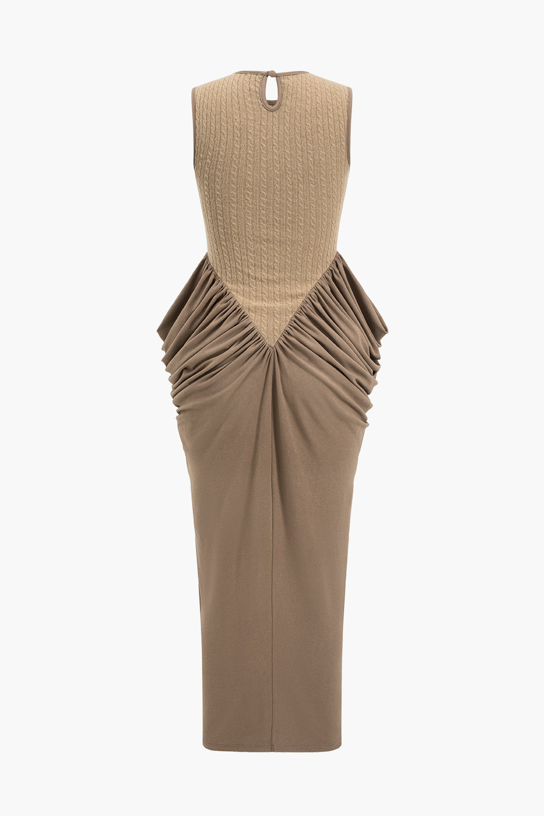 Ruched Sleeveless Round Neck Slit Maxi Dress