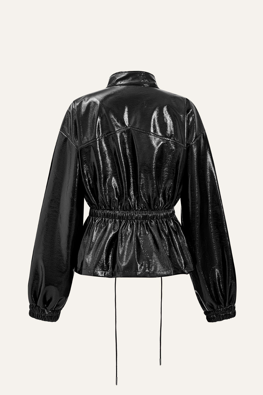 Faux Leather Drawstring Pocket Jacket