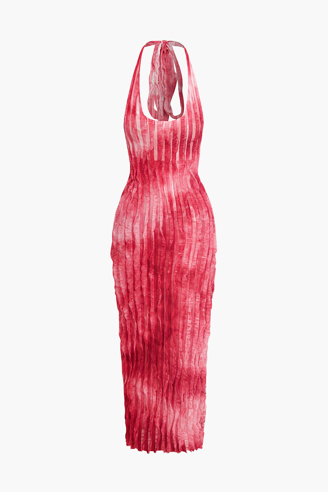 Sheer Ruffle Texture Halter Backless Maxi Dress