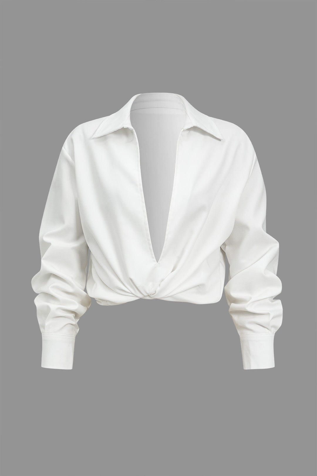 Basic Solid Design V-Neck Long-Sleeve Shirt