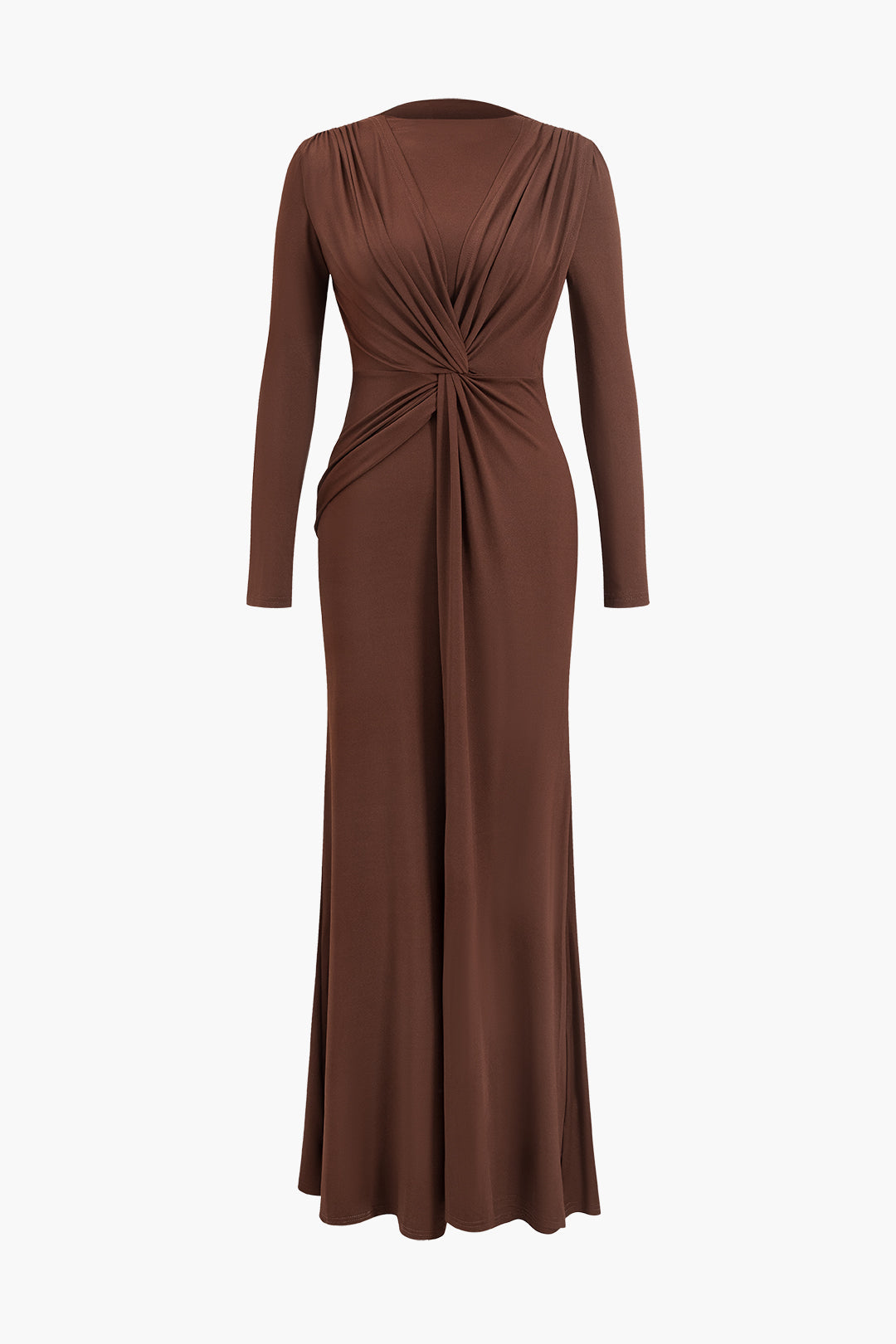 V-Neck Ruched Long Sleeve Maxi Dress