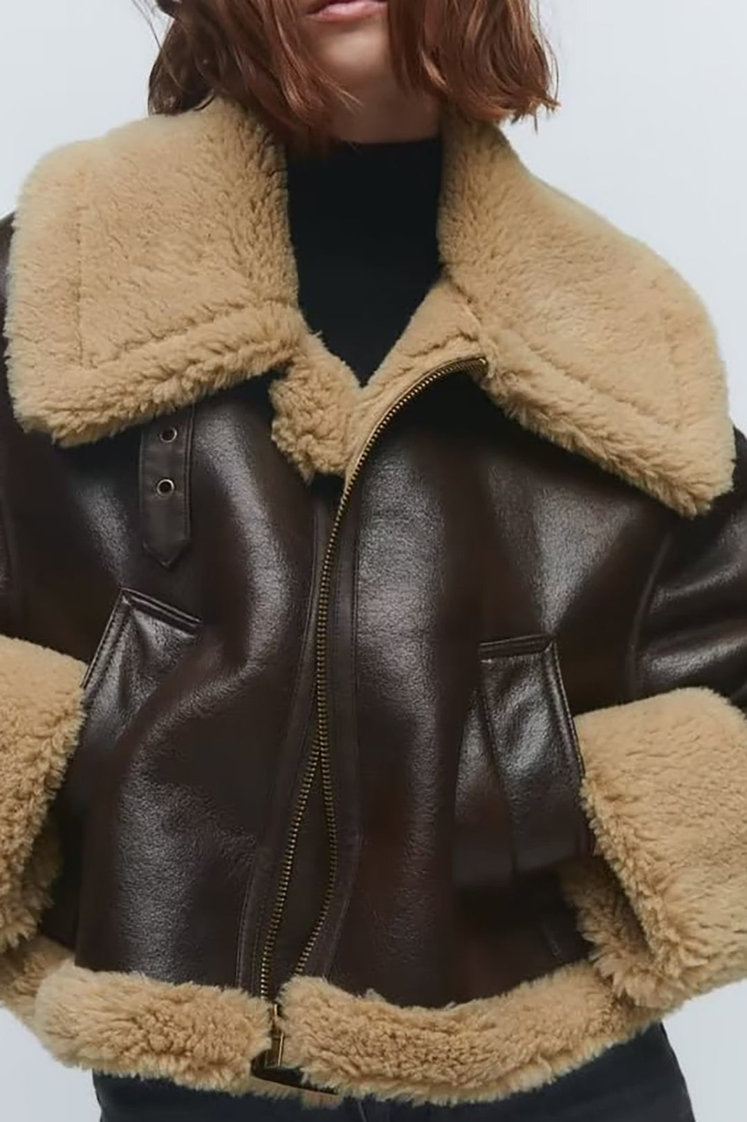 Faux Leather Jacket Pocket