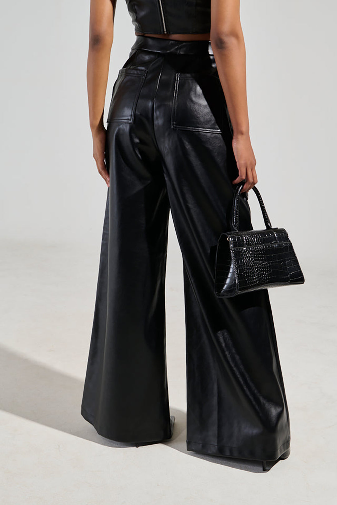 Basic Faux Leather High-Waist Trousers