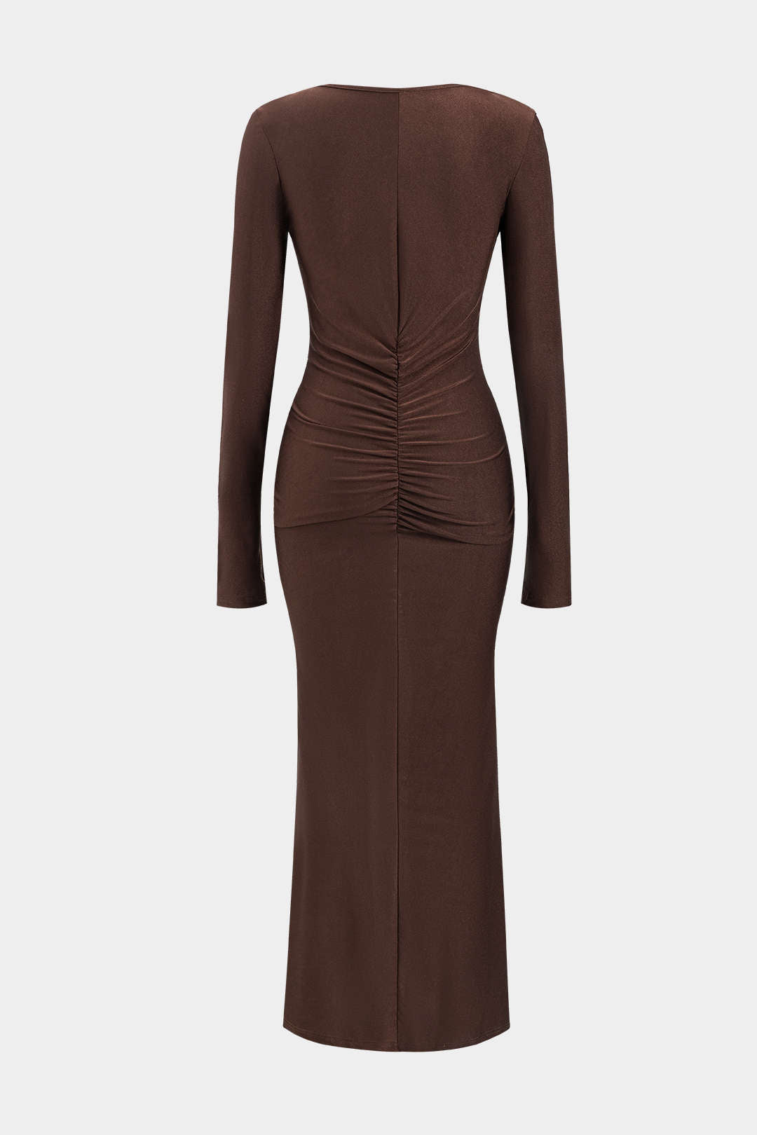 Ruched V-Neck Long Sleeve Maxi Dress