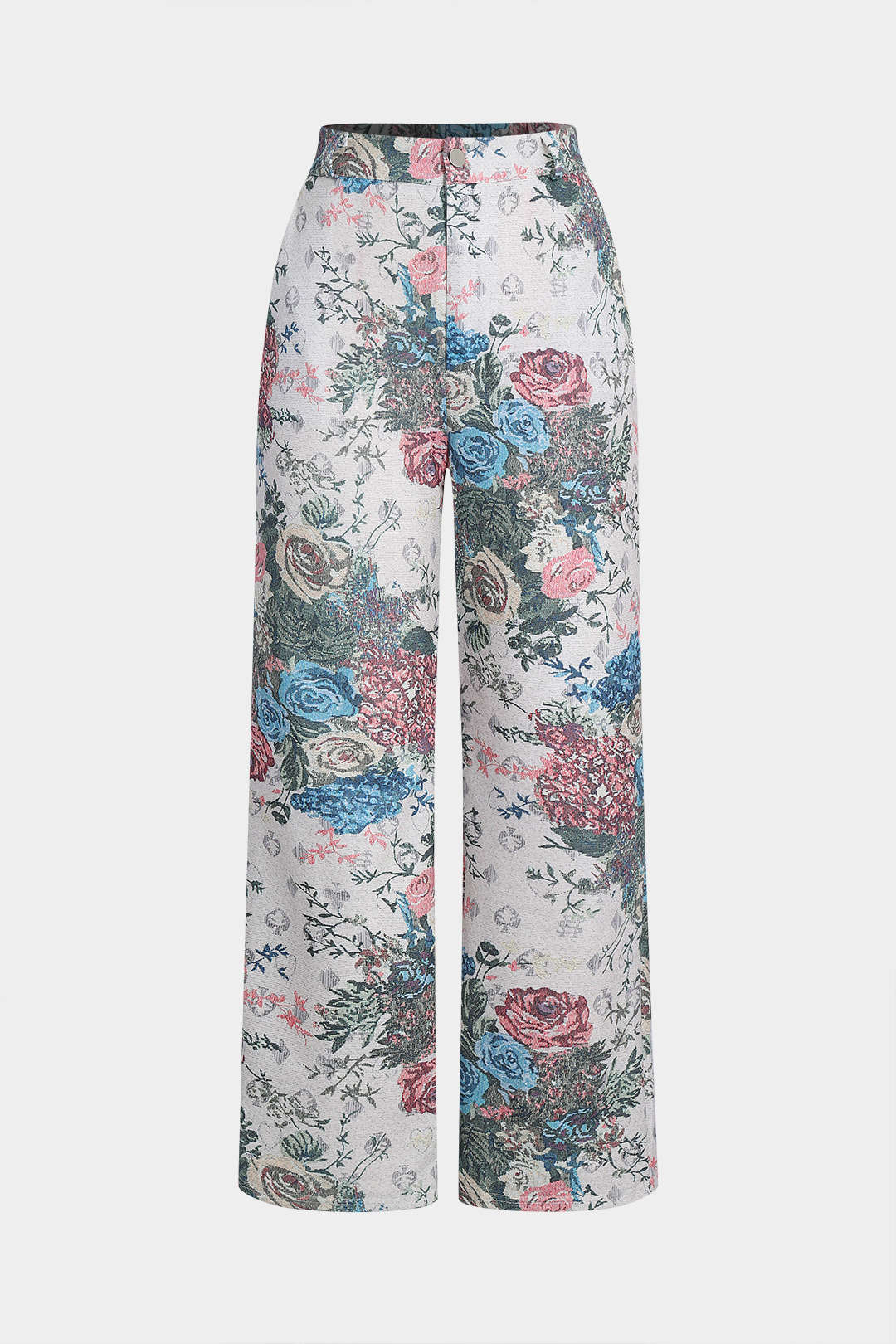 Floral Print Zipper Stand Collar Top And Trousers Set