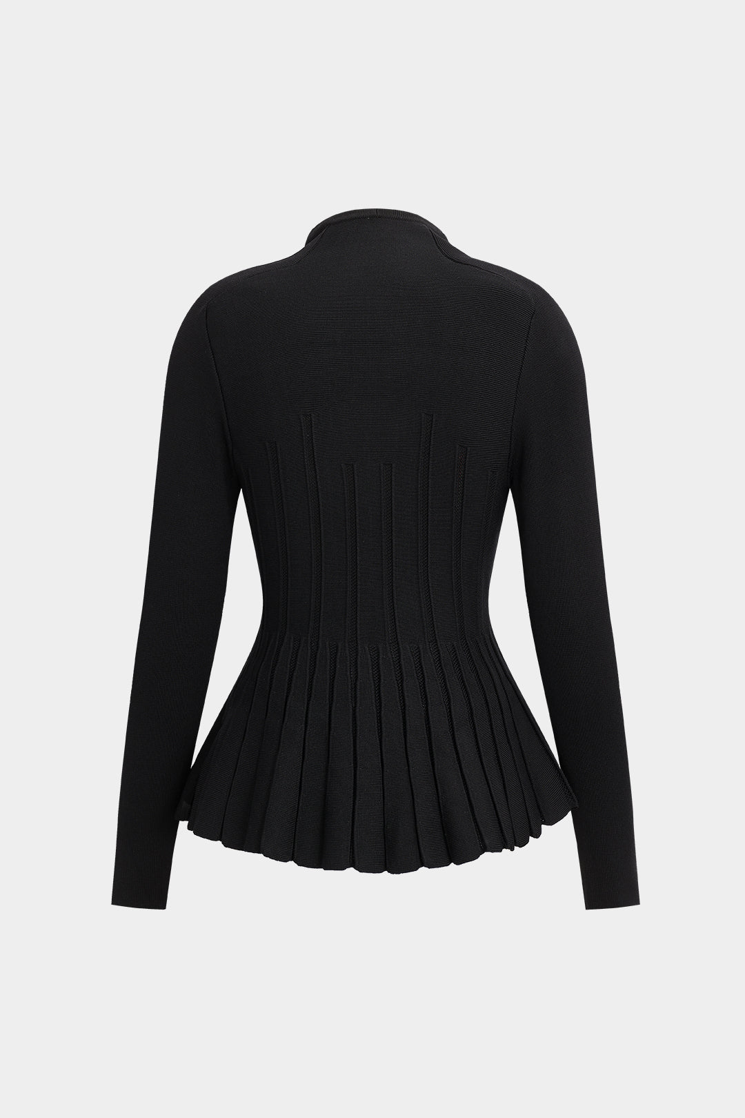 Knit Pleated Crystal Button Long-Sleeve Top