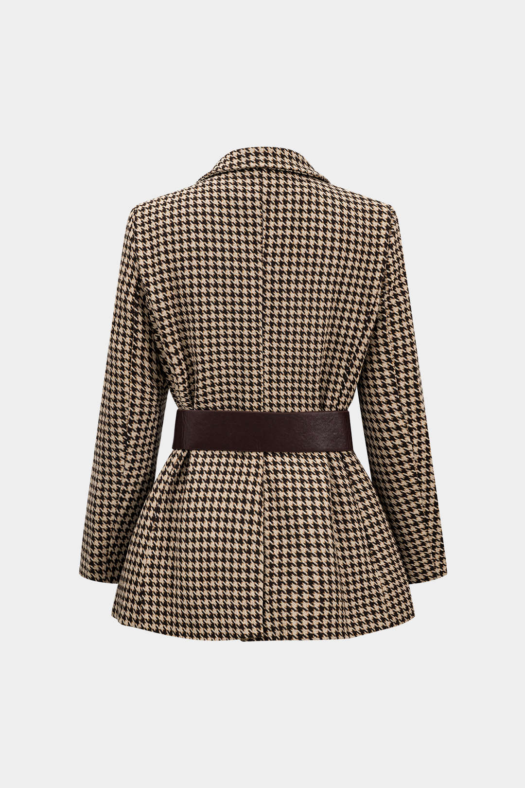 Houndstooth Notched Lapel Belted Blazer