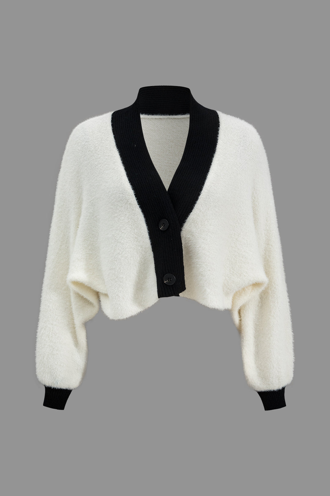 Contrast Sweater Button Cropped Cardigan And Slip Dress Set