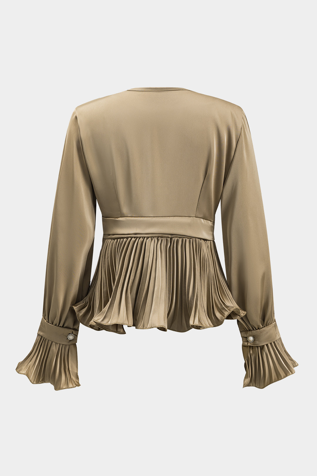 Satin Ruffle Ruched Button Long-Sleeve Shirt