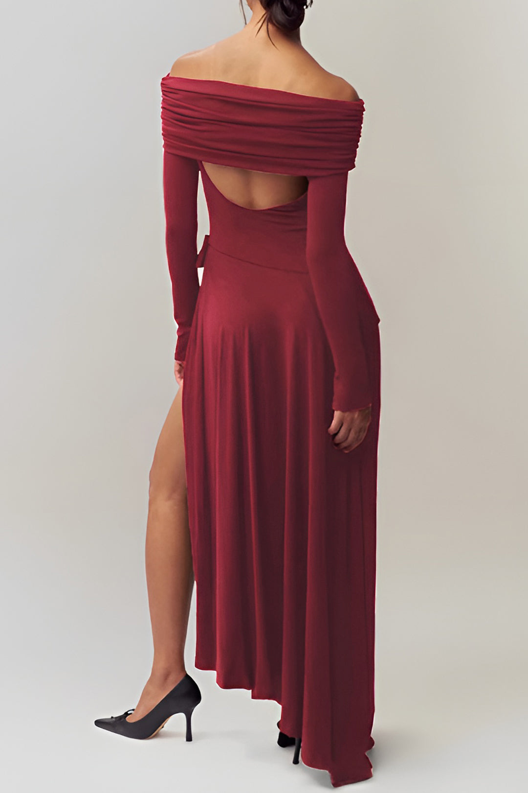 Bow Off Shoulder Long Sleeve Maxi Dress