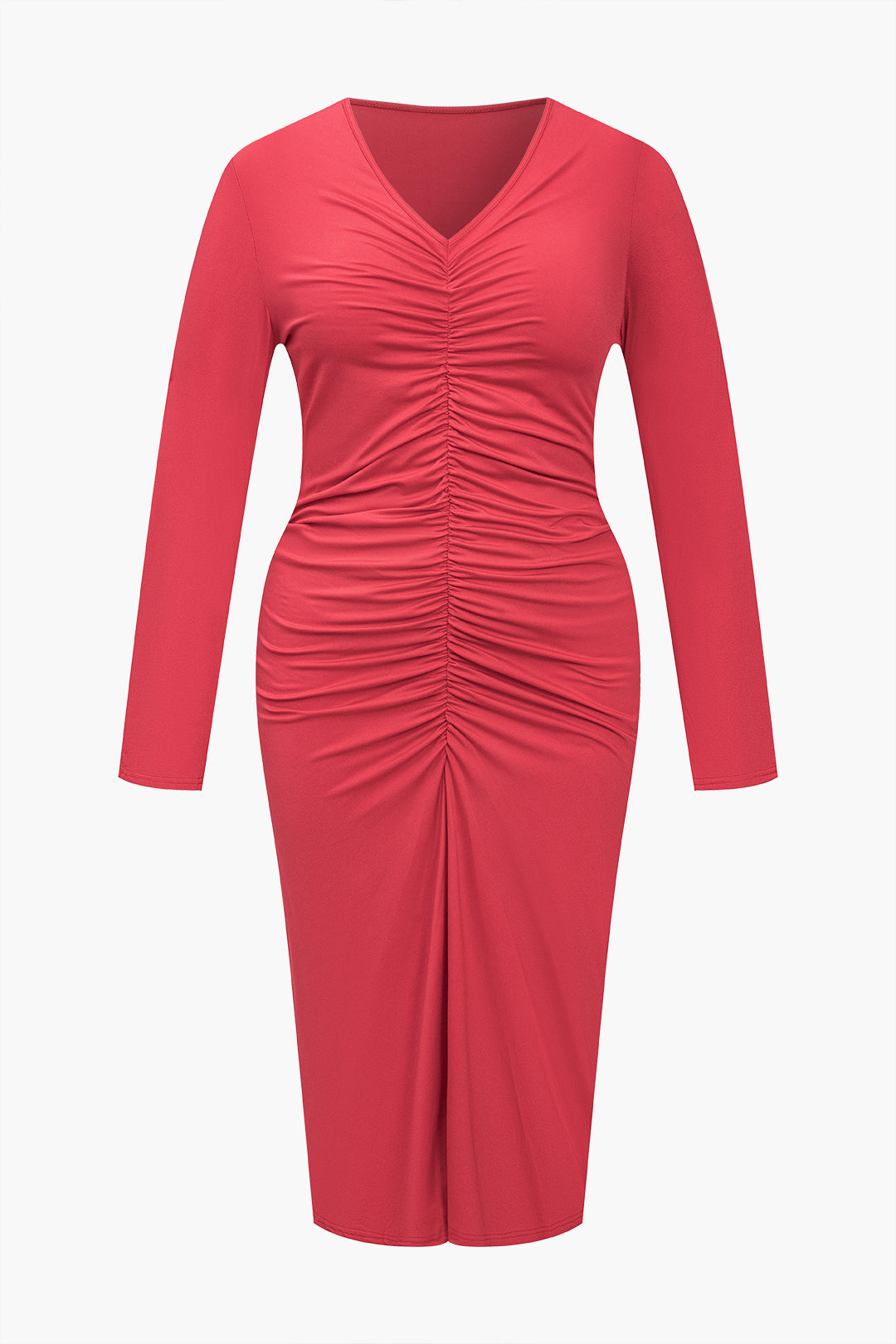 Plus Size Solid Ruched Midi Dress