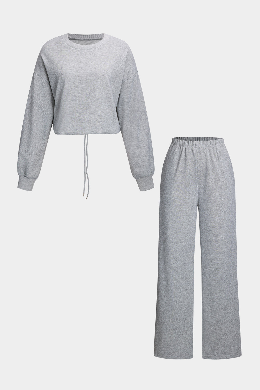 Solid Drawstring Top And Trousers Set