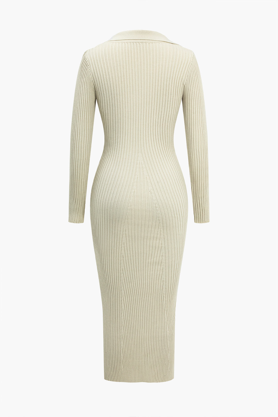 Solid Knit Button Long Sleeve Dress