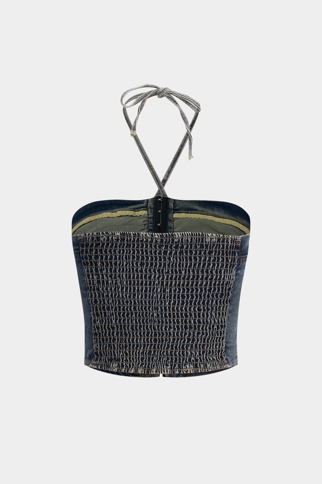 Denim Ruched Tie-Up Tube Top