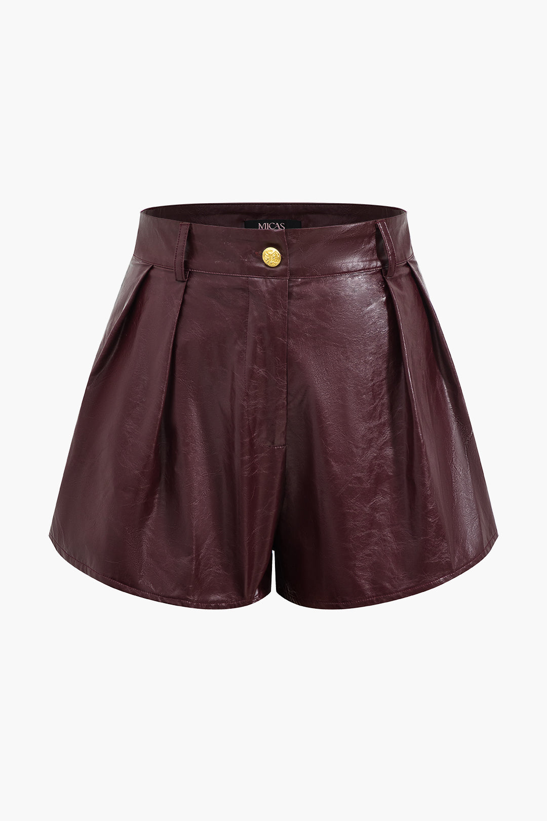 Metallic Button Faux Leather Shorts Set