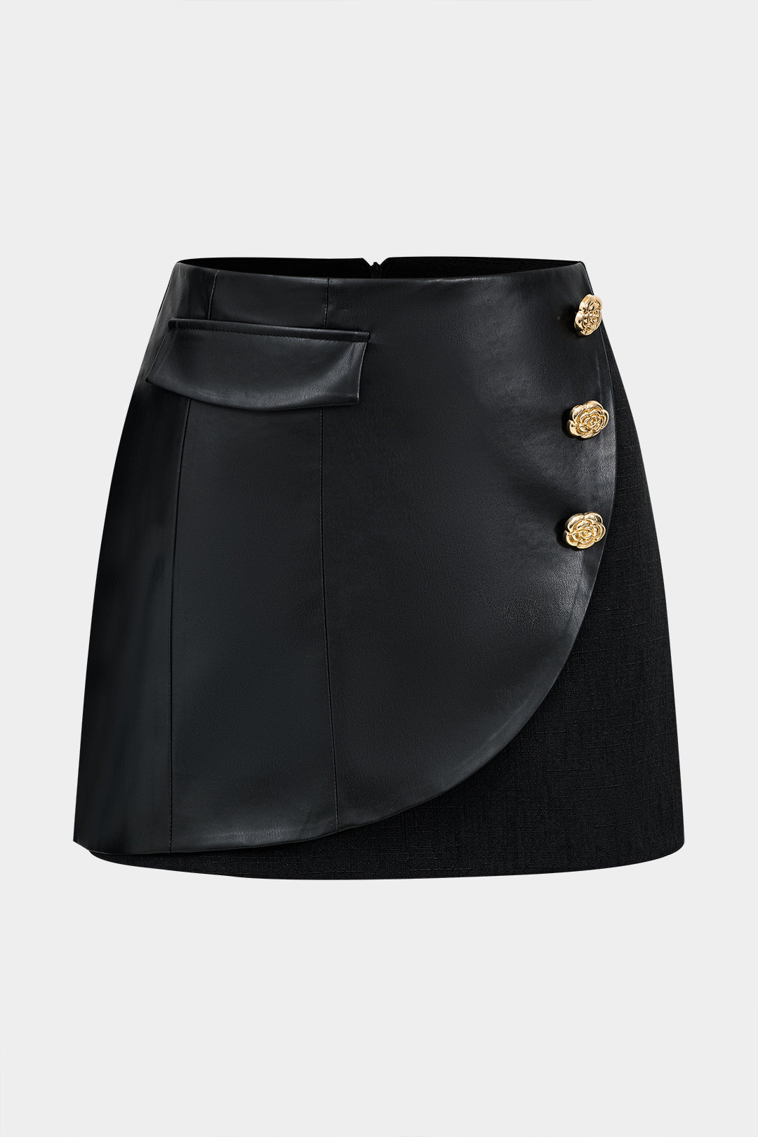 Plus Size Faux Leather Zipper Button Patchwork Skirt