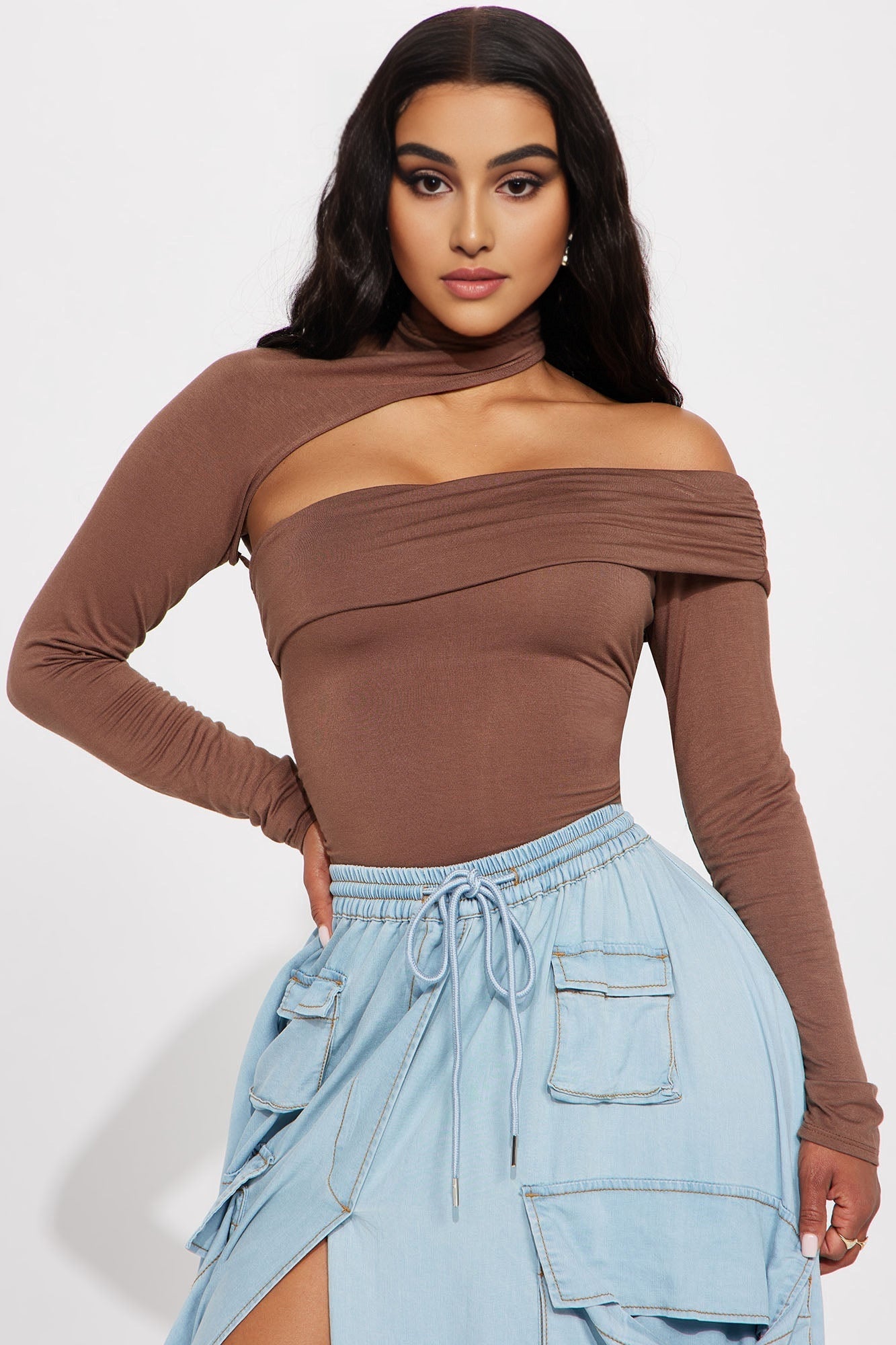 Ruched Cut Out Long-Sleeve Top