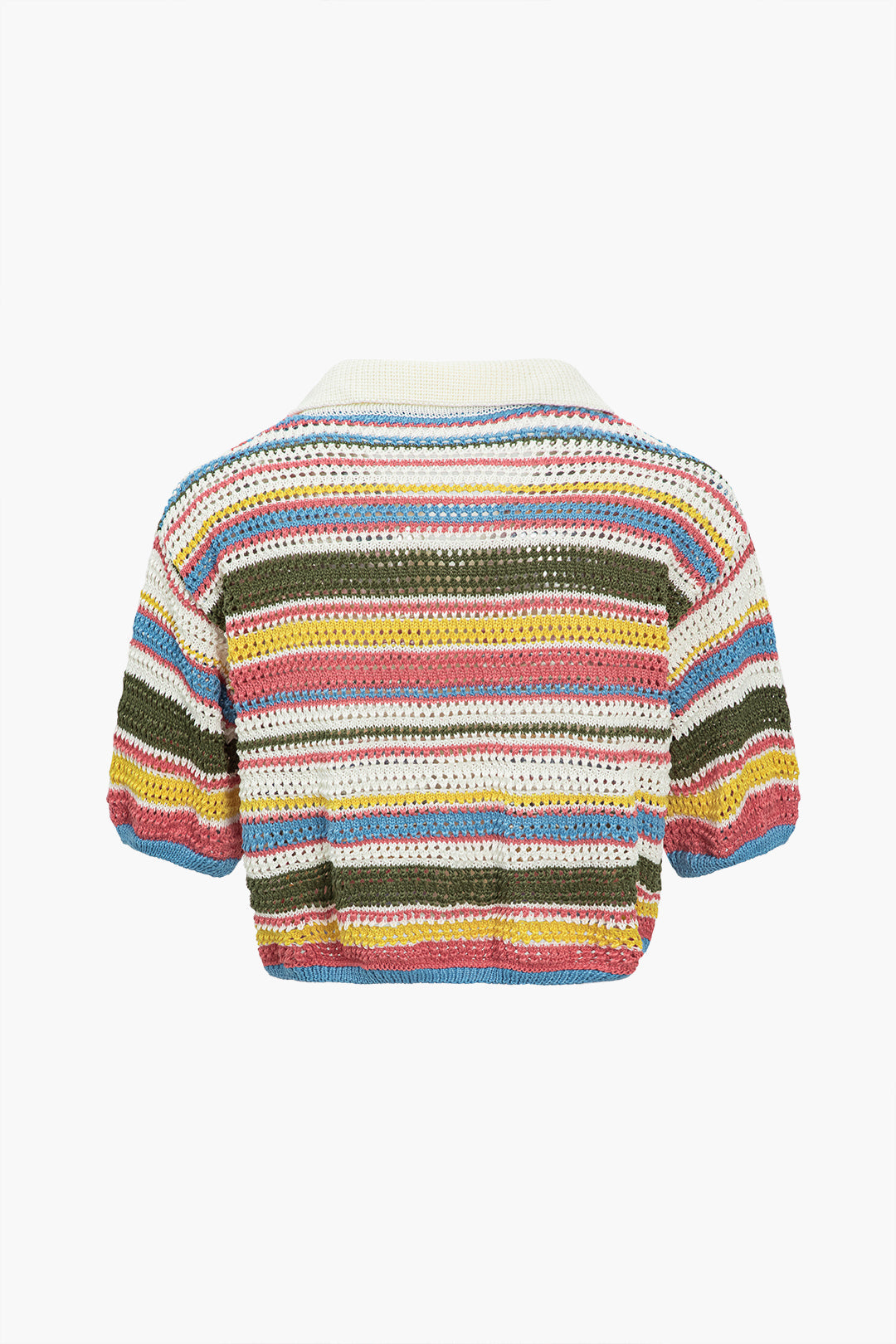 Rainbow Stripe Knit Button Short-Sleeve Top